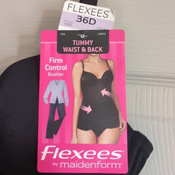 Flexees By Maidenform Firm Control Bustier New 36D Black Padded Cami Shapewear - Picture 2 of 7